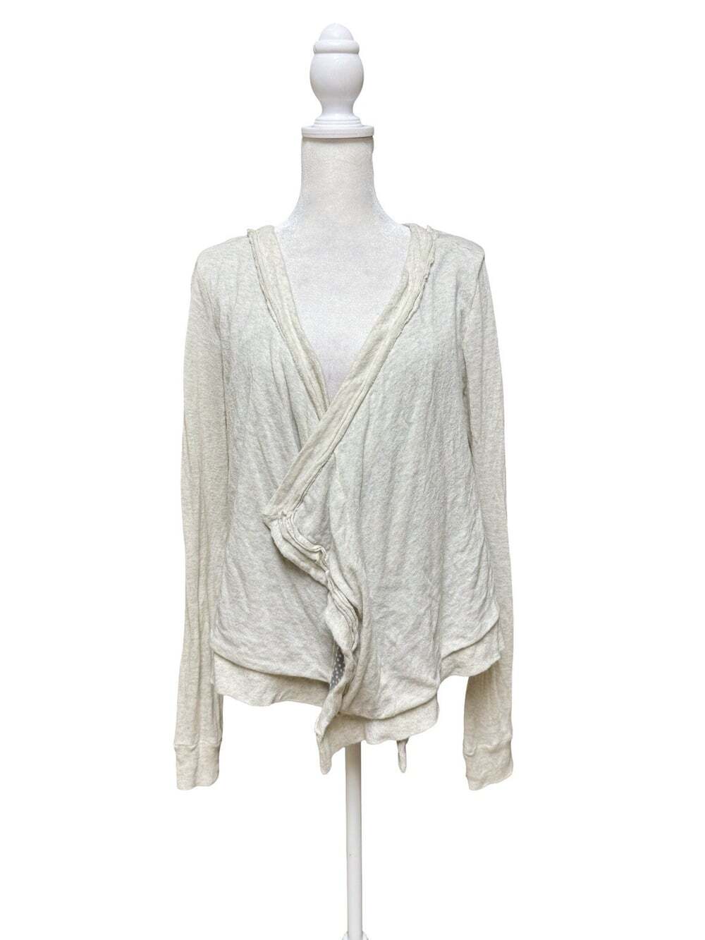 Free People Women Beige Wrap Cardigan Top Asymmetrical Hem Polka Dot Lined